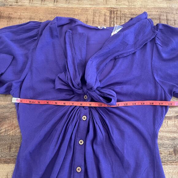 NWT Free People Vintage Summer Midi Dress Sz L Fits M Linen Blend Button Purple - Picture 14 of 16